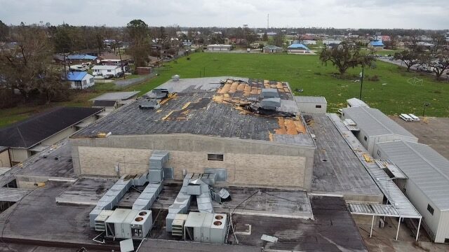 Storm-damaged rooftop mechanical equipment