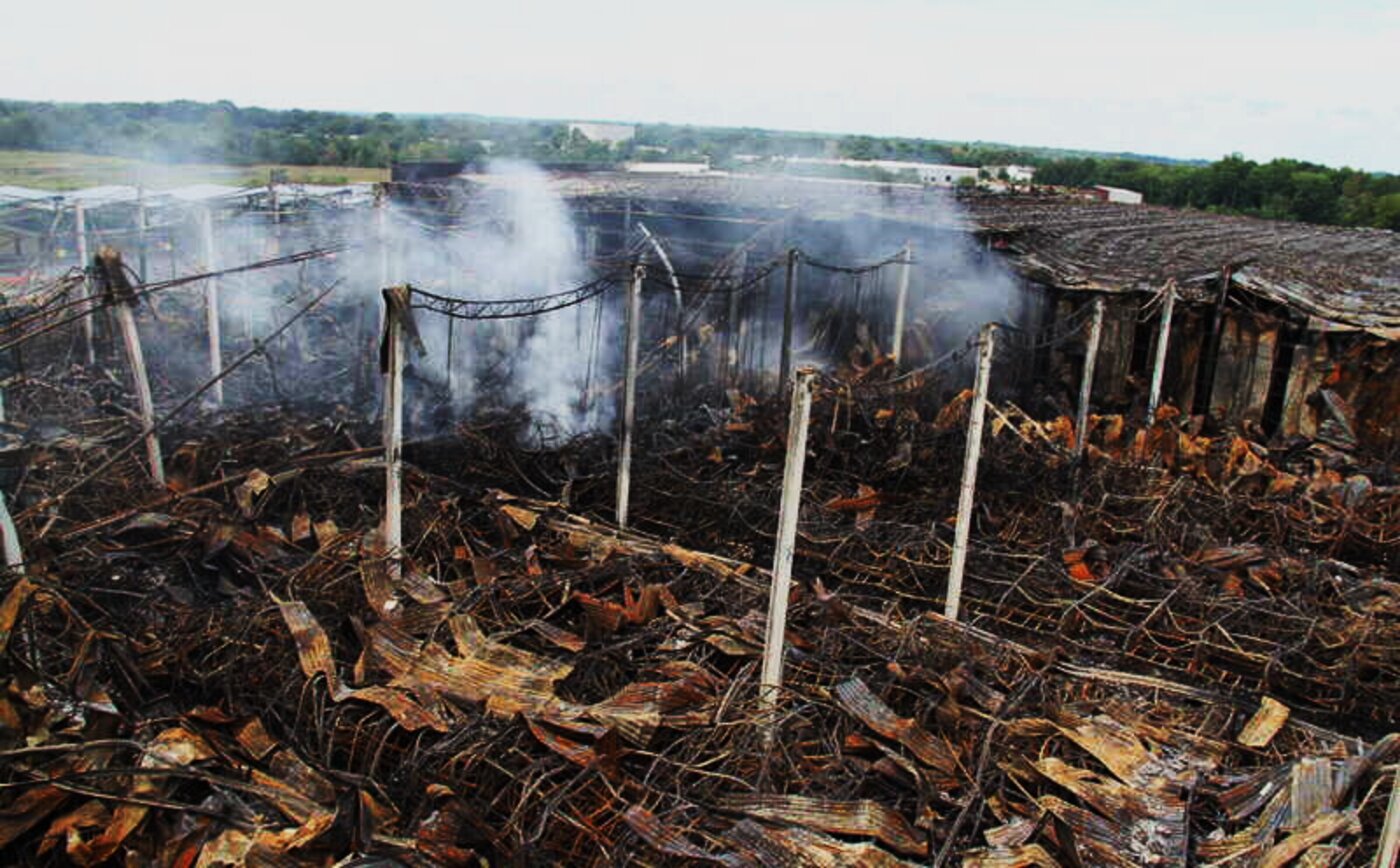 Interior of a burned cold storage and distribution center