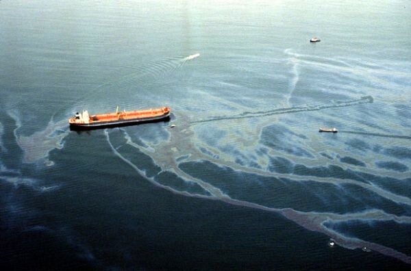 Containment boom deployed on an oil spill in Alaskan waters
