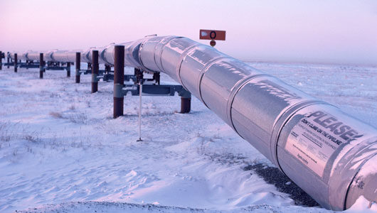 Trans-Alaska pipeline section in winter